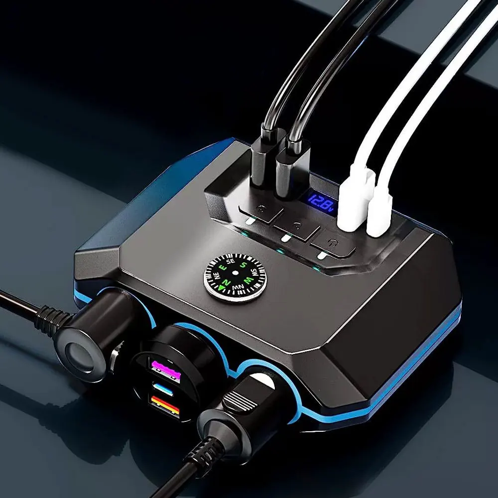 Car Lighter Adapter USB Fast Charger 120W Splitter Multinational Socket Ports LED Voltmeter Auto Charger Accessories