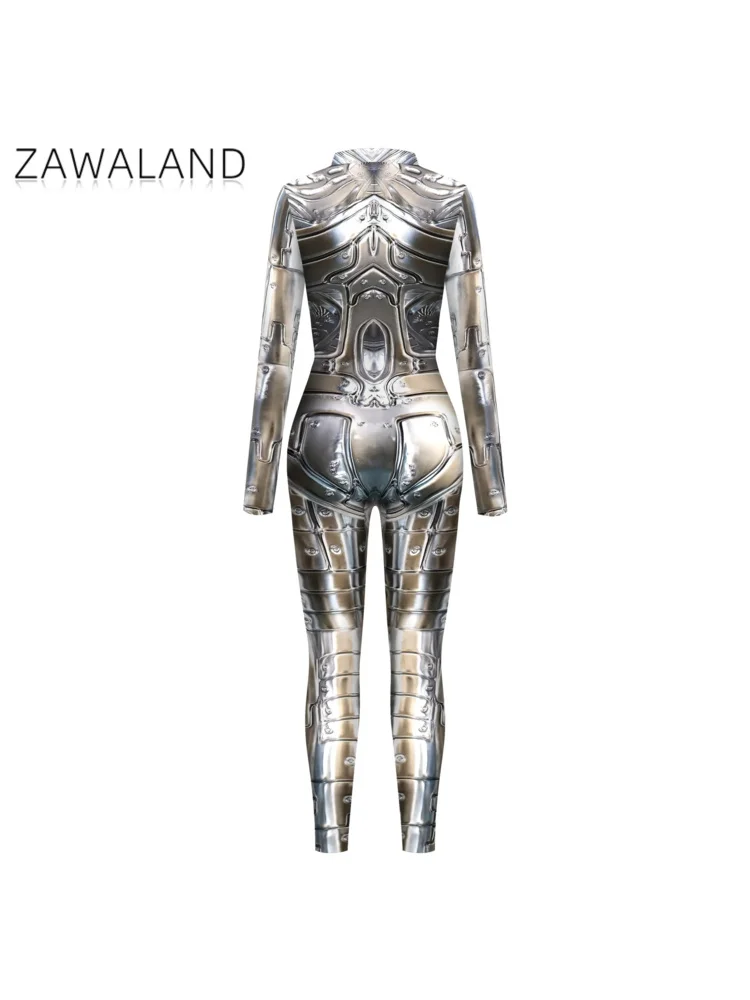 Cosplay Punk Robot Adult Women Jumpsuit Clothing Colorful Texture Print Zentai Bodysuit Thumb Sleeves Costume Halloween Outfit