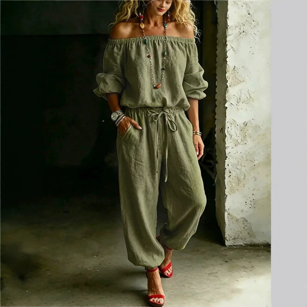 2026 New Letter Print One Shoulder Top with Drawstring Jogger Pants Matching Set Casual Jumpsuit Tracksuit