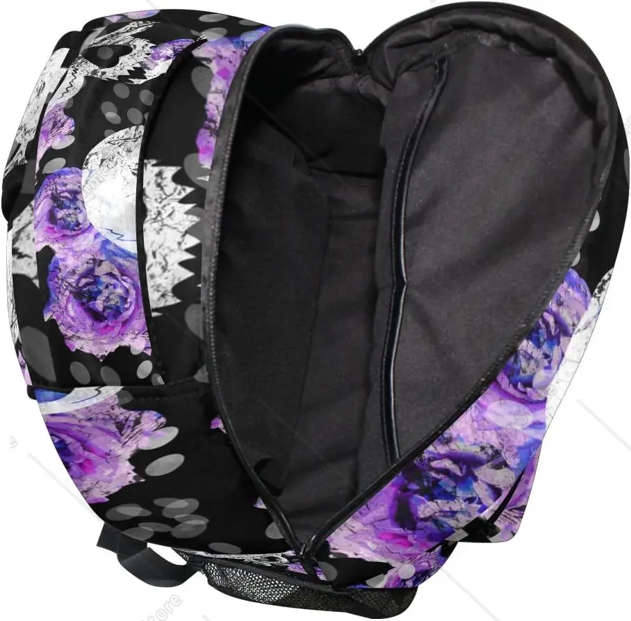 Nuovo termine scolastico Essenziale! Zaino con teschio e rosa viola, stampa in stile gotico, borsa tagliente per i fan della moda scura