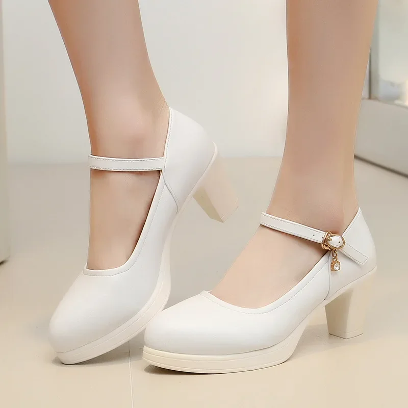 Small  Size 33 44 Women's Genuine Leather Shoes 2022 Spring Block Med Heels Pumps Women Platform Shoes Black for Office