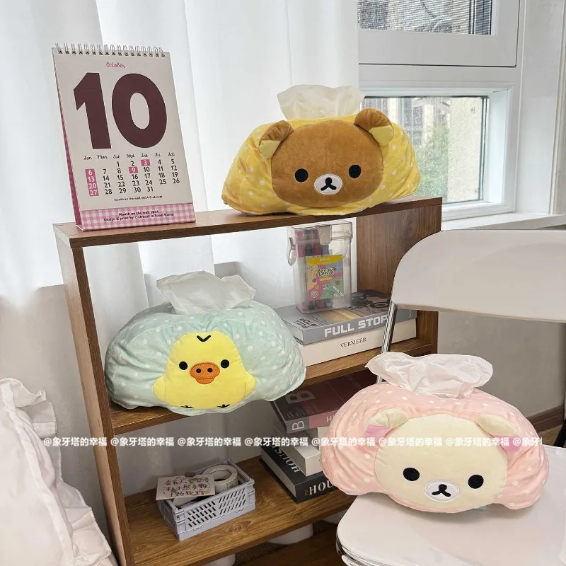 

Cute Cartoon Rilakkuma Soft 3D Plush Doll Tissue Box Creative Kiiroito Living Room Bedroom Car Tissue Paper Bag Birthday Gift