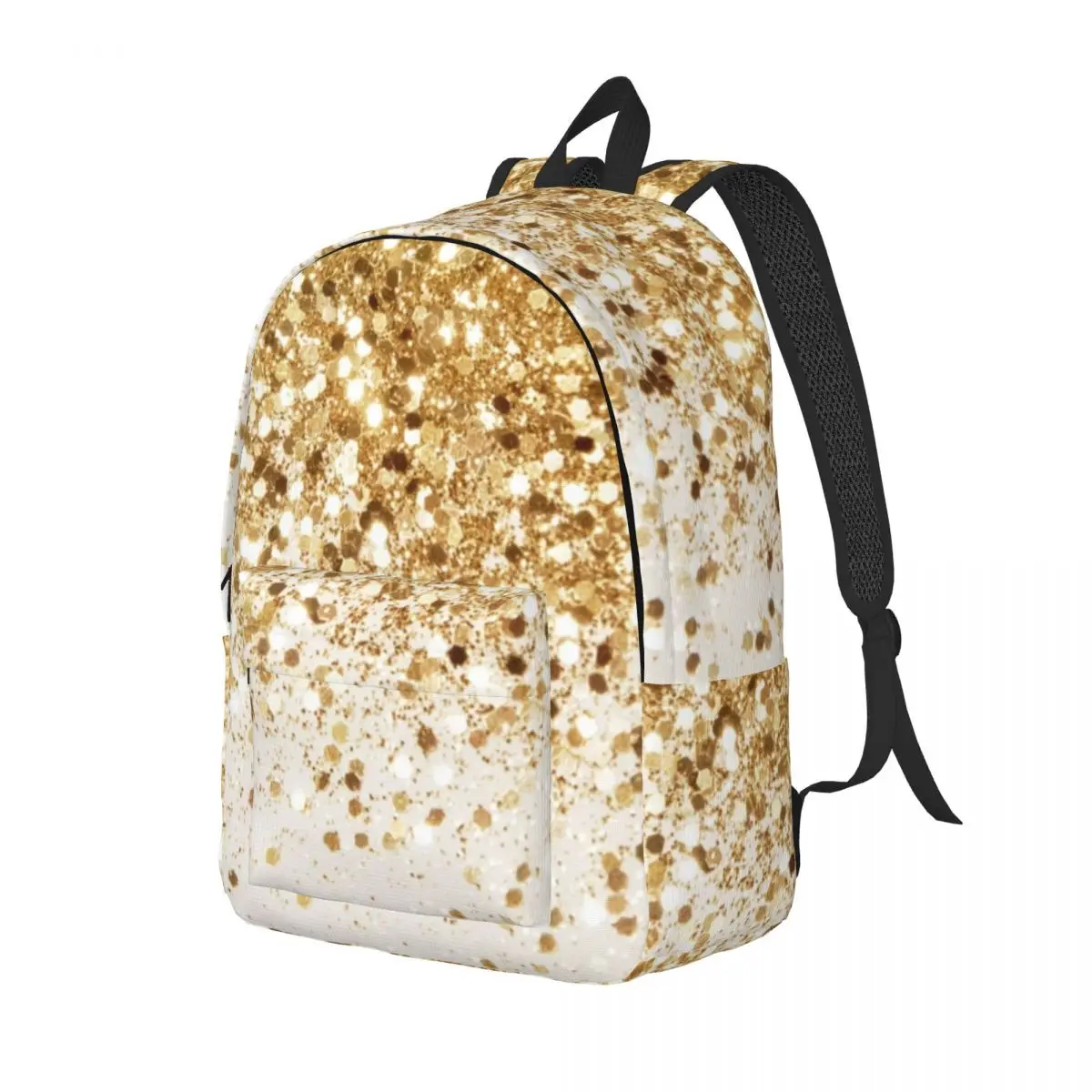 Sparkling Gold Glitter Glam Backpack Daypack Large Capacity Children BookBag School Bag Shoulder Bags for Boys Girls