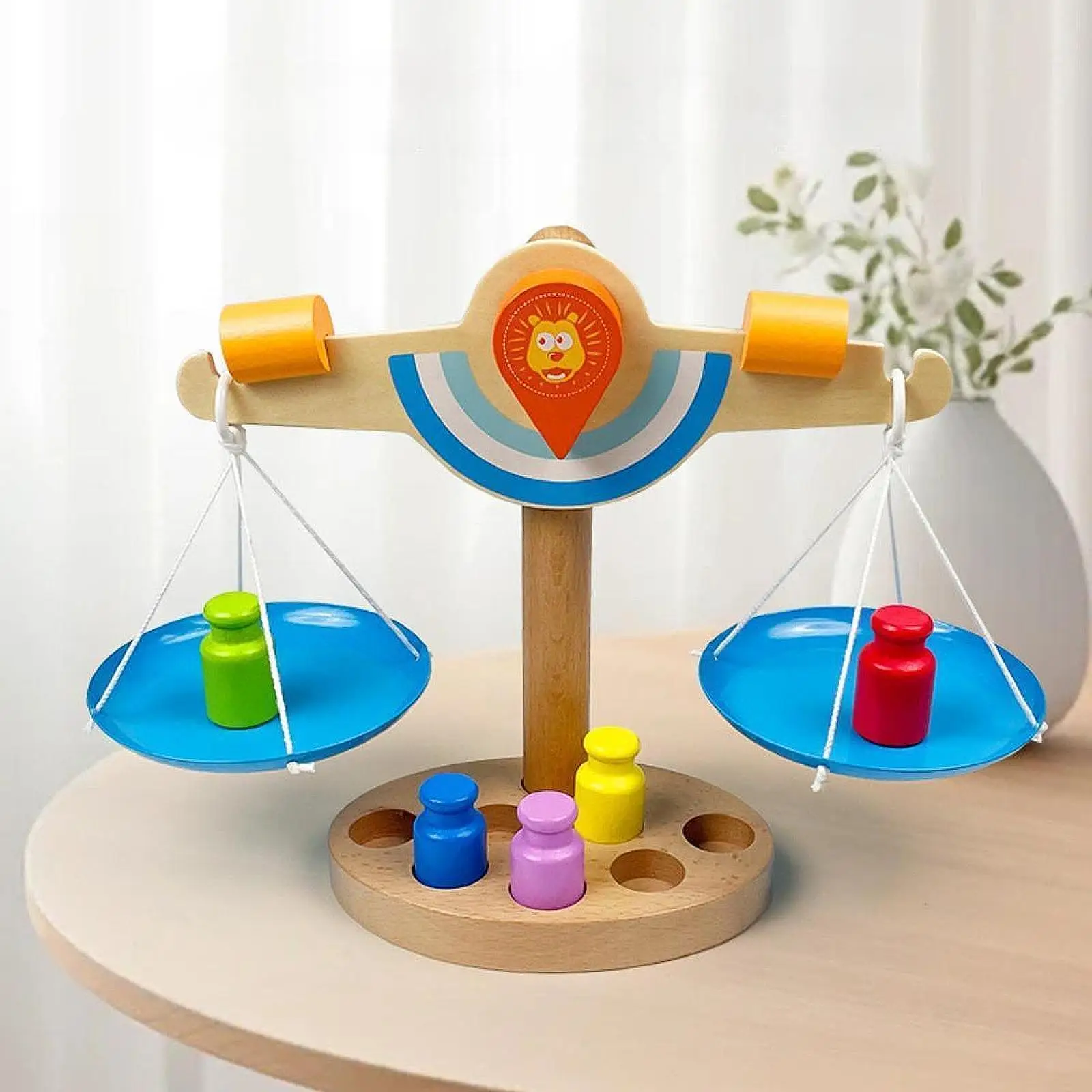 Wooden Balance Scale Toy Learning Toy Weighing Scale for Girls Boys Kids