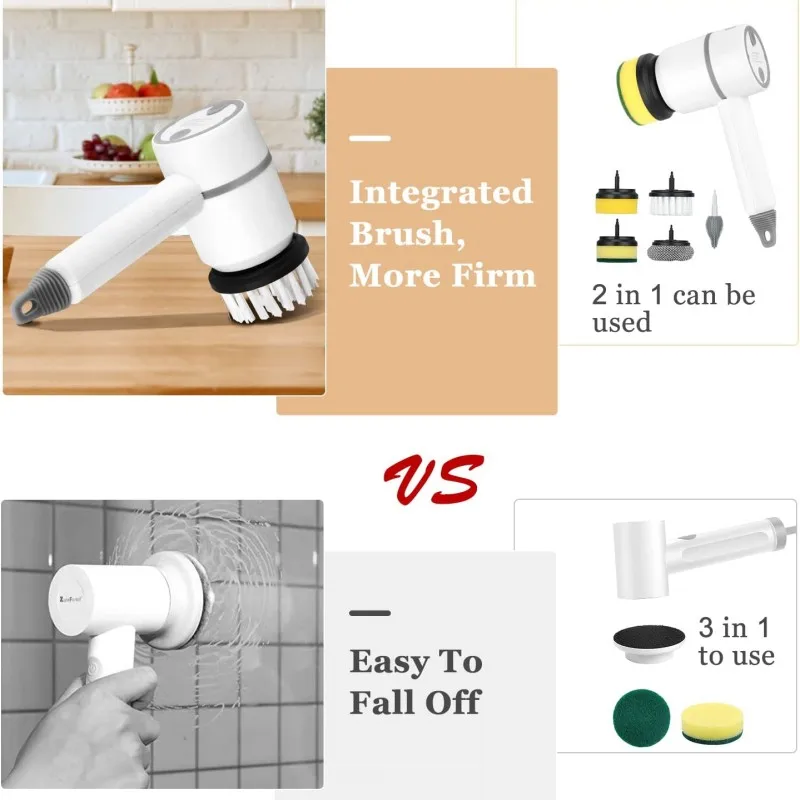Cepillo de limpieza eléctrico multifuncional, recargable con 6 cabezales reemplazables para baño, cocina, horno, suelo de platos