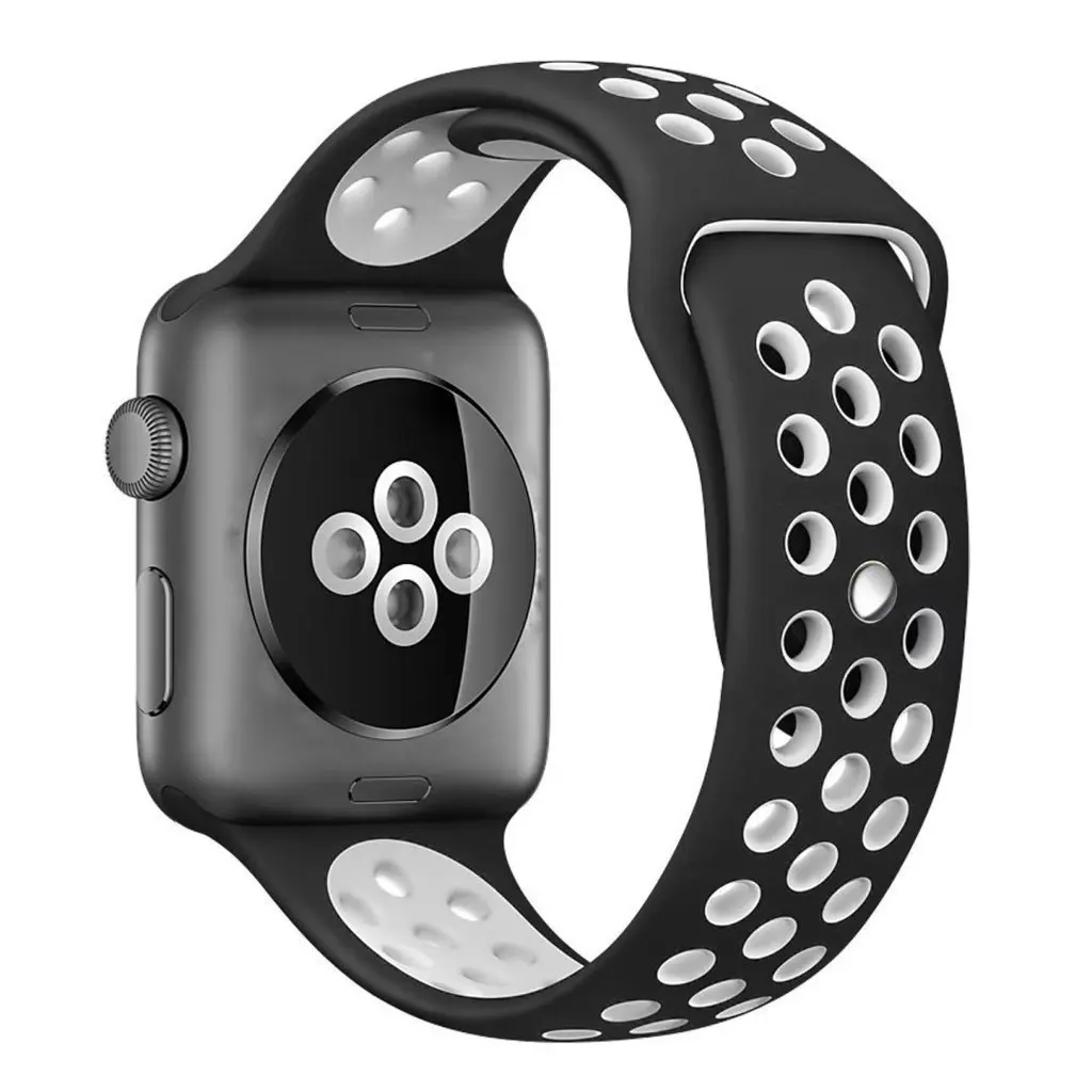 

For Apple Watch Series 10 42mm / 9 8 7 41mm / SE (2023) SE (2022) SE 6 5 4 40mm / 3 2 1 38mm Hollow Silicone Watch Strap Dual Co