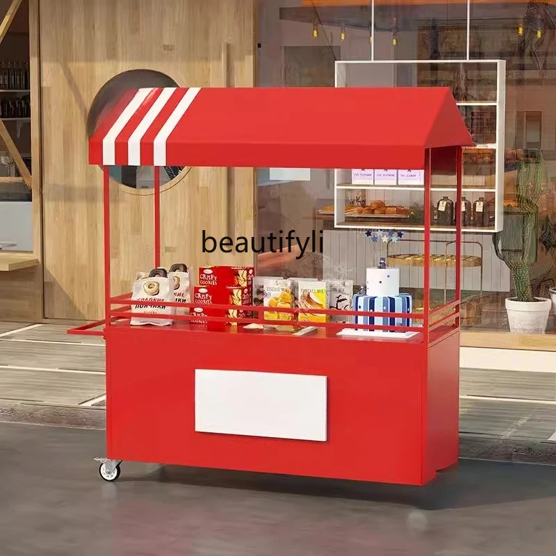 

Night Market Stall Cart Supermarket Fair Mobile Promotion Display Stand European Style Iron Art Outdoor Flower Cart