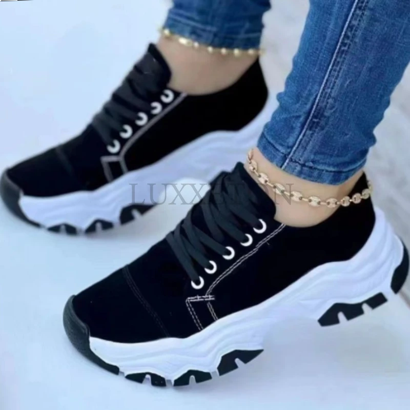 2023 New Women Sneakers Fashion Platform Lace Up Casual Sports Shoes Comfortable Running Ladies Vulcanized Shoes Female Footwear