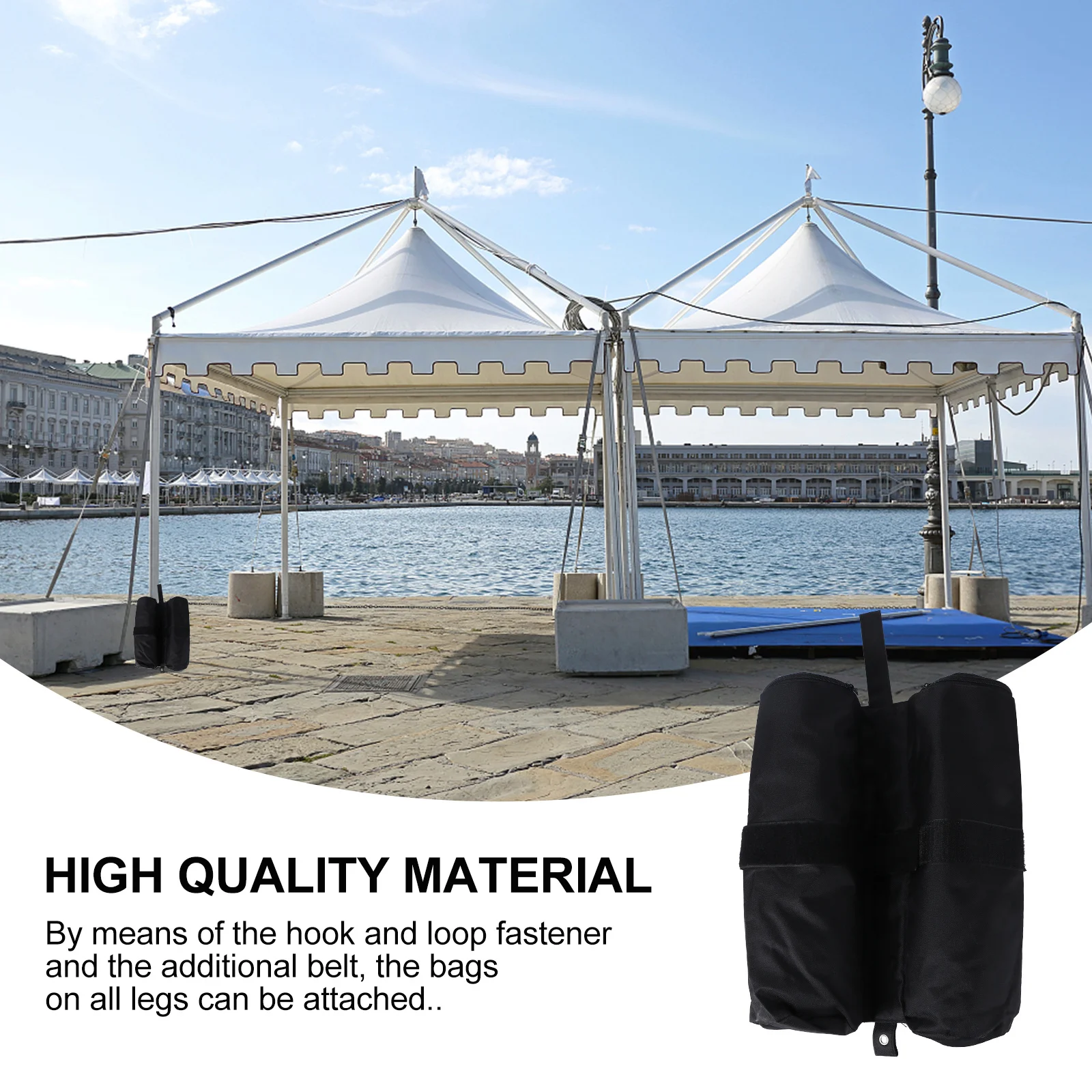 Bolsas de arena de fijación para tienda de pabellón, color negro, tela Oxford, fácil de colocar, soporte para marquesina de fiesta, pesas para dosel de cenador, patas pesadas, 4 Uds.
