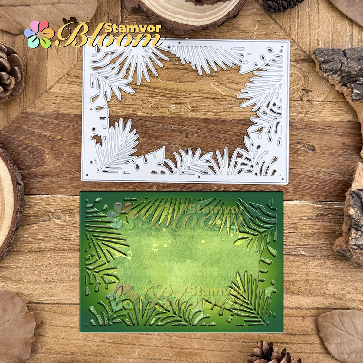 Original schöne Pflanzen tropische Blätter quadratischer Rahmen Metall-Stanzformen Scrapbooking dekorative Prägung