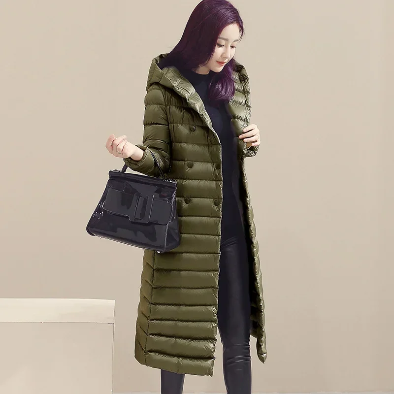

Winter Ultra Light Down Jackets Slim Hooded Extra Long Women Leisure Duck Down Clothing Warm Women Duck Down Coats