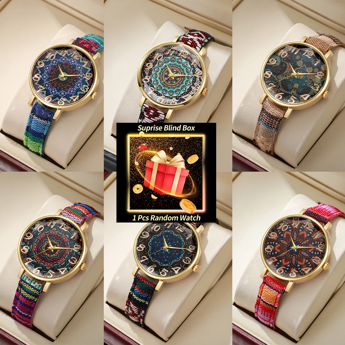 

1PC Surprise Mystery Watch Blind Box-Fashion Women Leather Strap Quartz Watch Vintage Arabic Watches Reloj Mujer（Without Box）