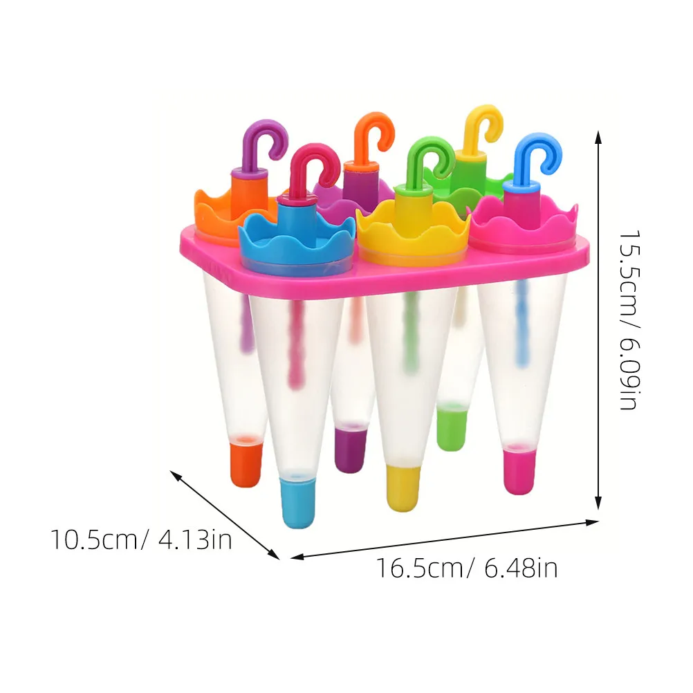 6-Piece Umbrella-Shaped Ice Lolly Molds Set Food-Grade PP Reusable Ice Pop Maker for Juice Yogurt Fruit Puree Party Picnic