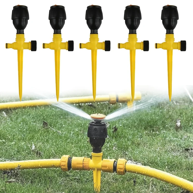 360 Automatic Rotating Lawn Sprinkler Set Linkable Ground Spike Irrigation Sprinkler Head Connectable Garden Water Nozzle Yard