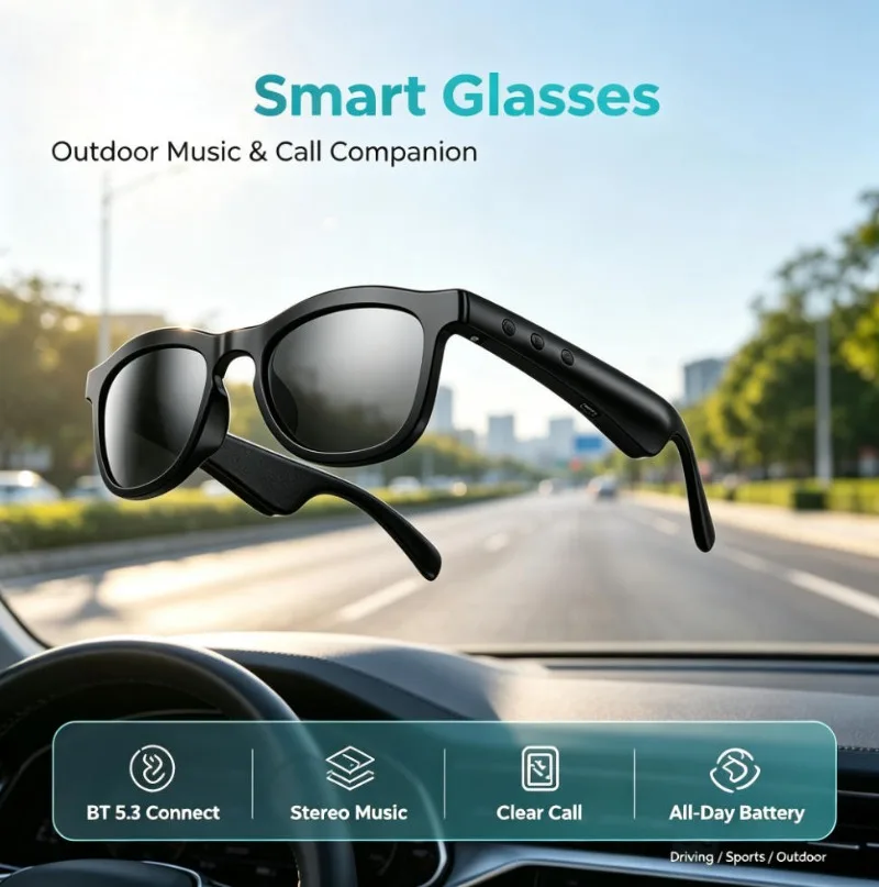 XG86 Smart Bluetooth Sunglasses Stereo Music Hands‑Free Call Long Battery Outdoor Driving Sports Smart Glasses