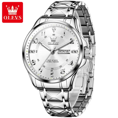 Imagen 2 del producto OLEVS, relojes informales a la moda para hombre, reloj de acero inoxidable de marca superior para hombre, doble escala, resistente al agua, luminoso, fecha, semana, tendencia, nuevo