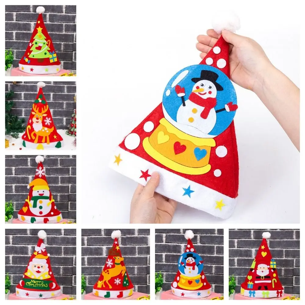 Sombrero de Papá Noel hecho a mano de tela no tejida, Papá Noel, alce, sombreros artísticos de Navidad para niños, Papá Noel, Kriss, Kringle, sombrero de Papá Noel, regalo de Navidad