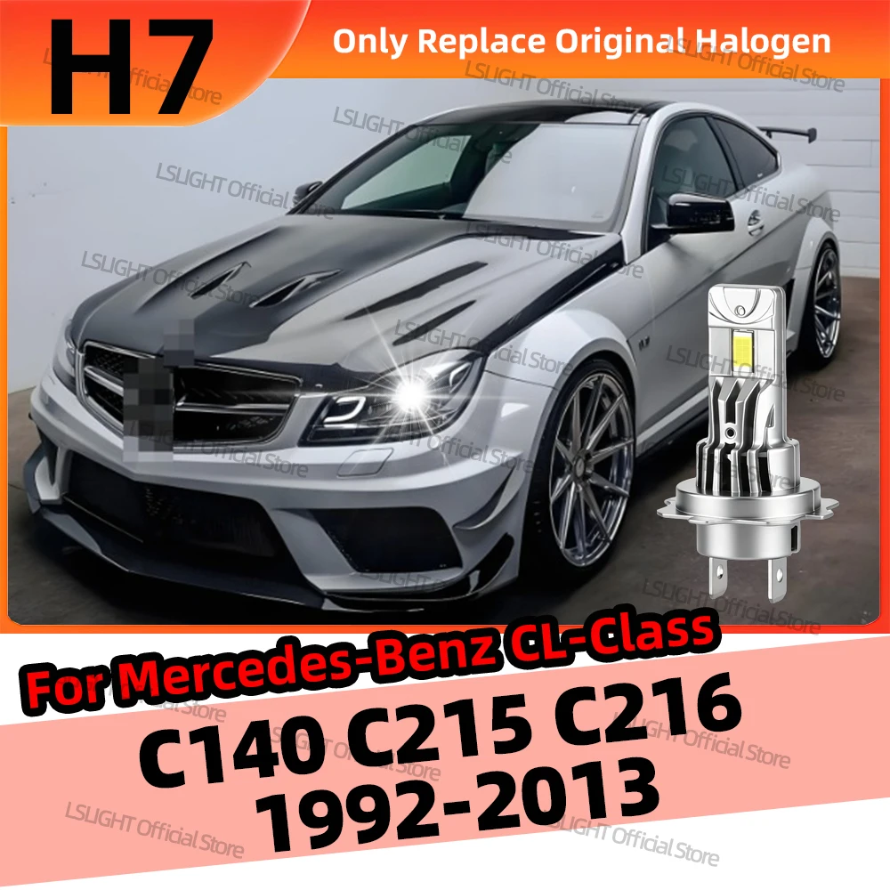 2x LED H7 Bulbs 30000LM Wireless HeadLamp For Mercedes-Benz CL-Class C140 C215 C216 1992-2006 2007 2008 2009 2010 2011 2012 2013