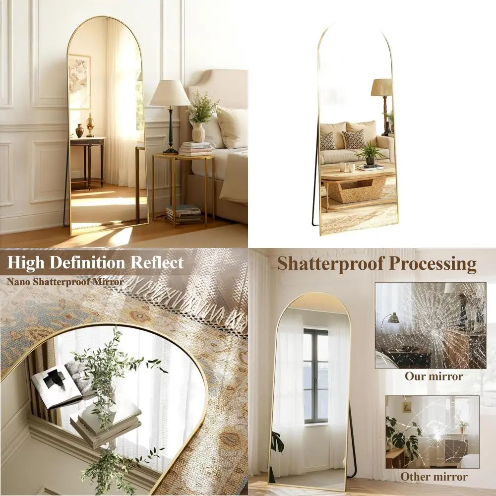 

Arched Floor Standing Mirror, 56x21, Aluminum Frame, Leaning or Hanging, Gold Finish for Home Decor