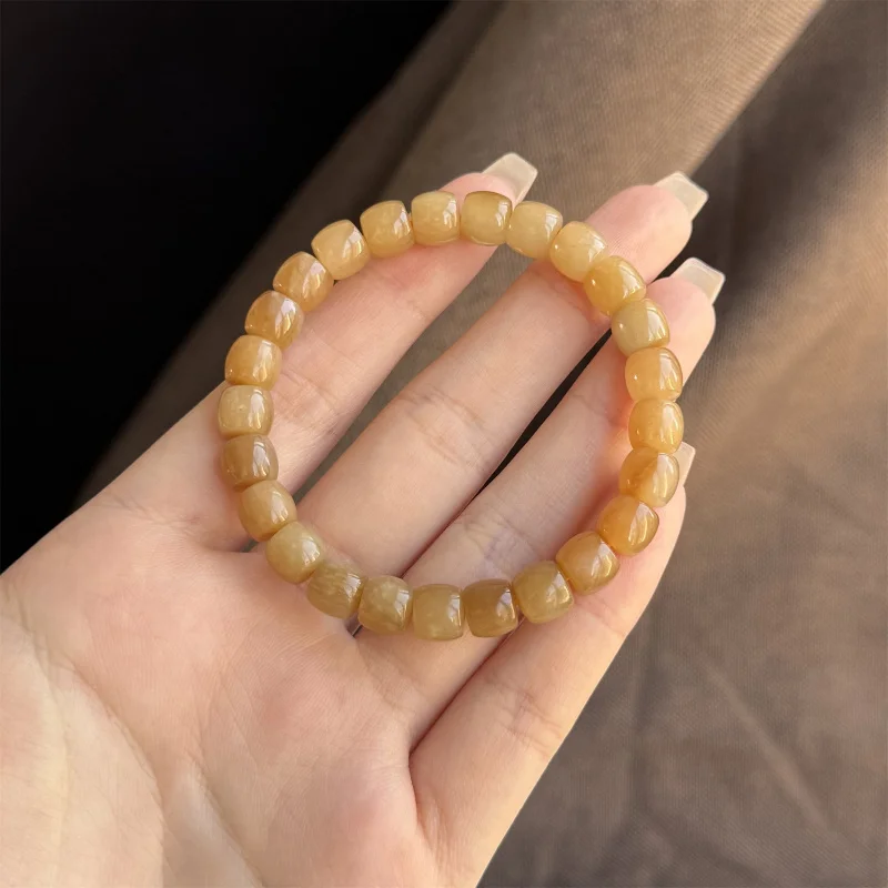 

Natural Full Hetian Jade Gold Money Sugar Color Old Type Bead Bracelet