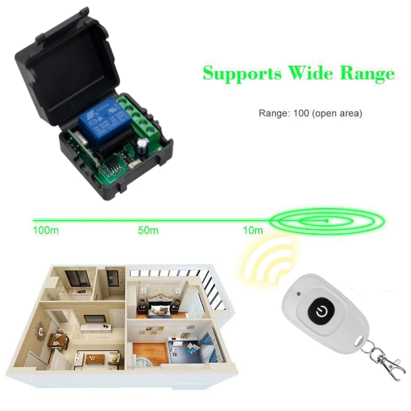 433MHz RF wireless Remote Control DC 12V 10A 1CH Relay Receiver and Transmitter for Electric Door Light Garage Door Switch