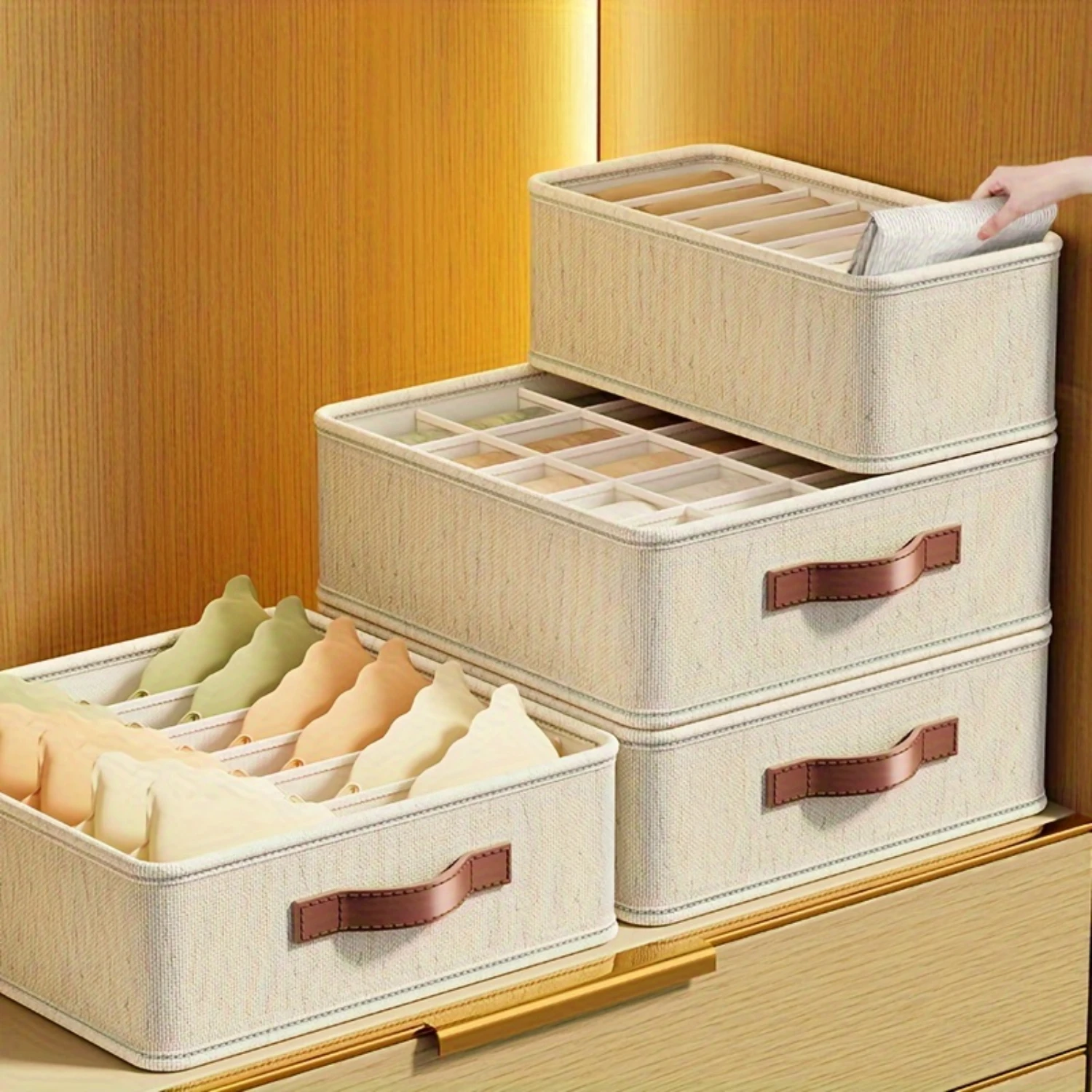 1/3pcs Underwear Drawer  Box With Grids, Foldable Socks  Drawer Divider Basket For Ties, Belts, Household Space Saving Organizer