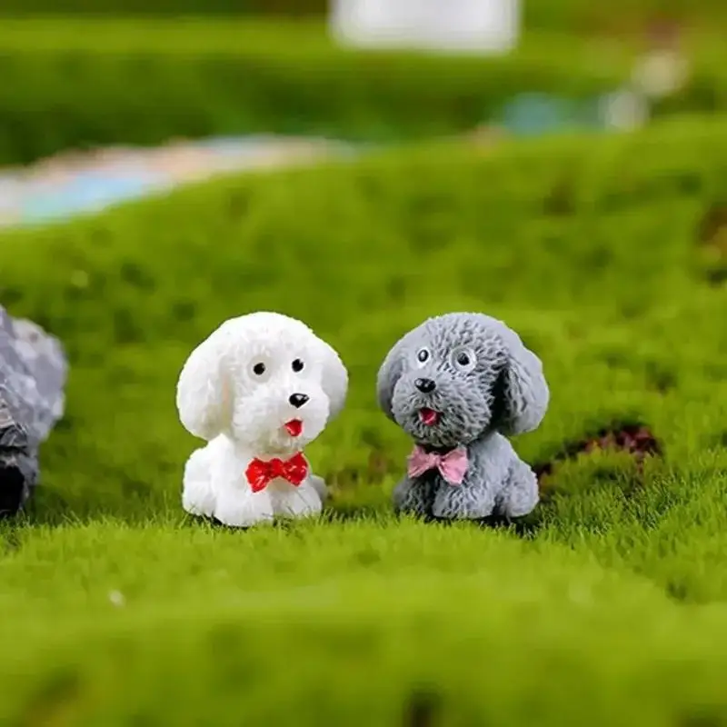 4Pcs Mini Cute Puppy Resin Figurines Teddy Dog Car Dashboard Decorations Kawaii Animal Sculptures Home Office Decor