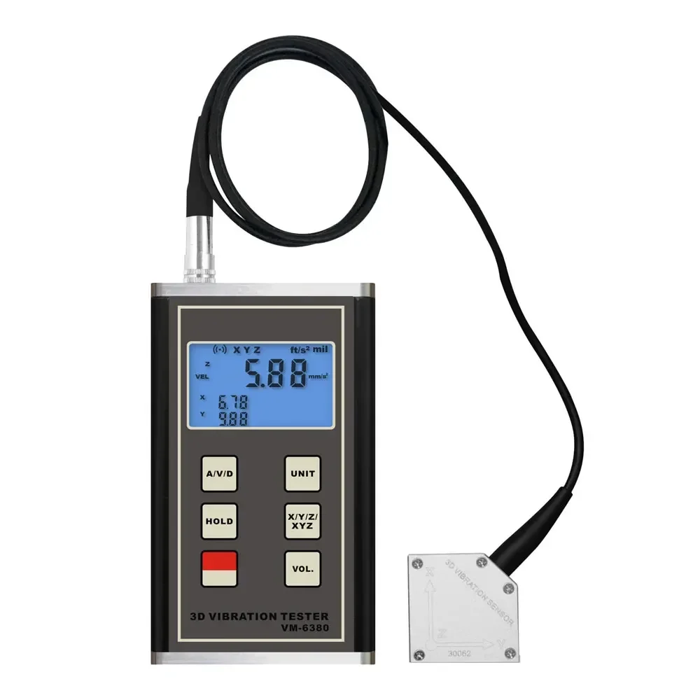 

VM-6380 Professional 3D Digital Vibration Meter Equipped with A High-Precision Accelerometer Sensor.