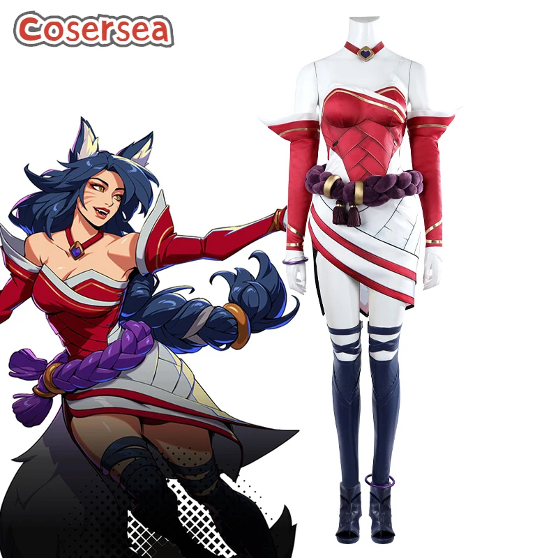 Cosersea 2XKO Ahri Cosplay Costume Game LOL 2XKO Ahri Costume Halloween Role Play Party Women Red Dress Uniform Outfit Fullset