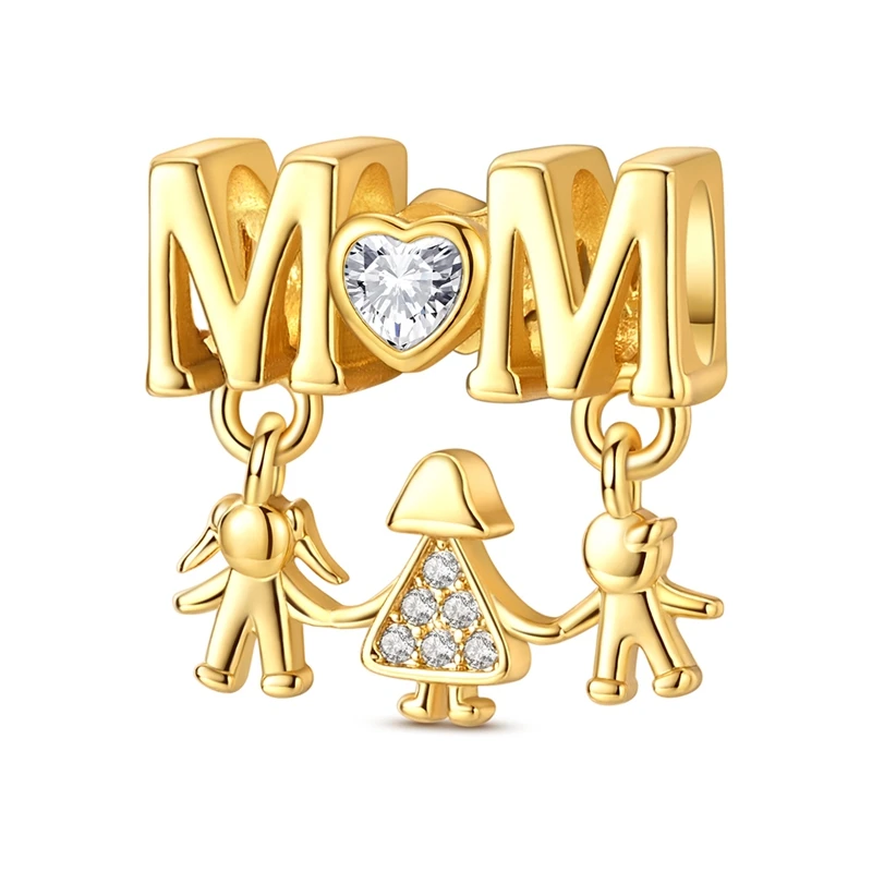 

925 Sterling Silver Charms Bead CZ Zircon Parent-Child Hand-in-Hand Dangle Fit Original Bracelet DIY Women Jewelry Gift