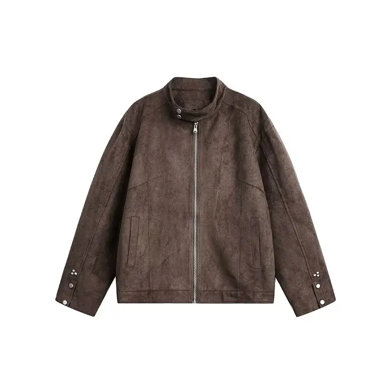 

Мужская повседневная куртка с воротником-стойкой в стиле ретро, ветрозащитная куртка из искусственной кожи с застежкой-молнией на осень 2023 г., модный бренд