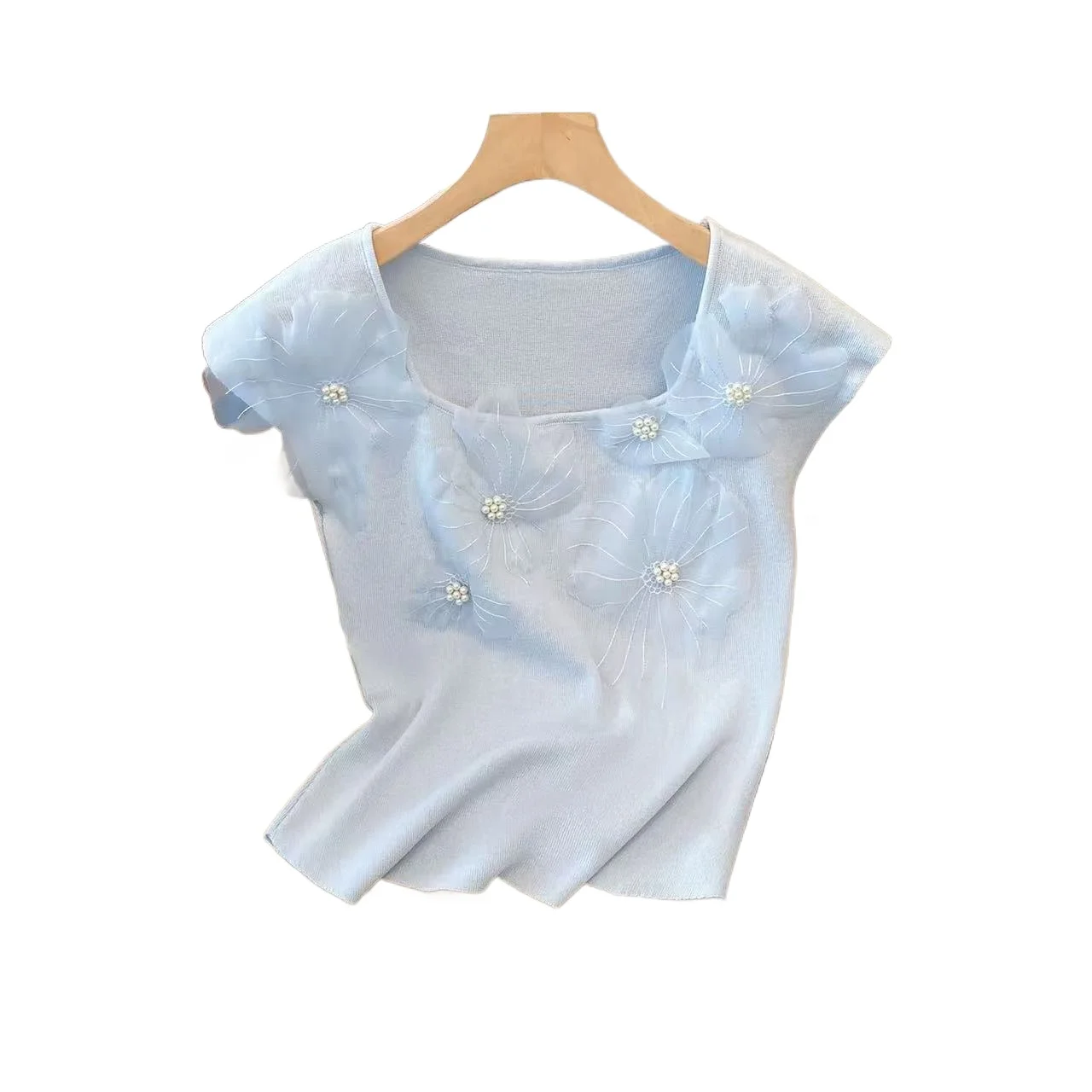 

Temperament Boutique Clothing 2026 Spring and Summer New Simple Slim and Thin Three-dimensional Flower Knitted Sweater Top