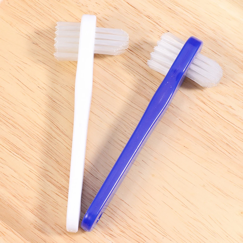 

4 pcs Small Double-headed Denture Toothbrush Portable Travel Cleaning Brush Blue Plastic Interdental Tools Lightweight Design