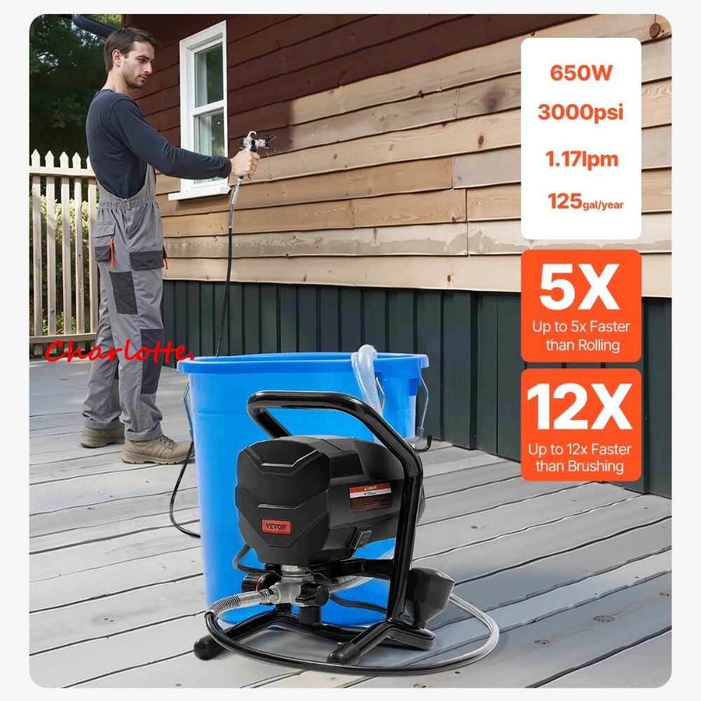 SucceBuy Stand Airless Paint Sprayer, 650W High Efficiency Airless Sprayer, 3000PSI Electric Paint Sprayer Machine Extension Rod
