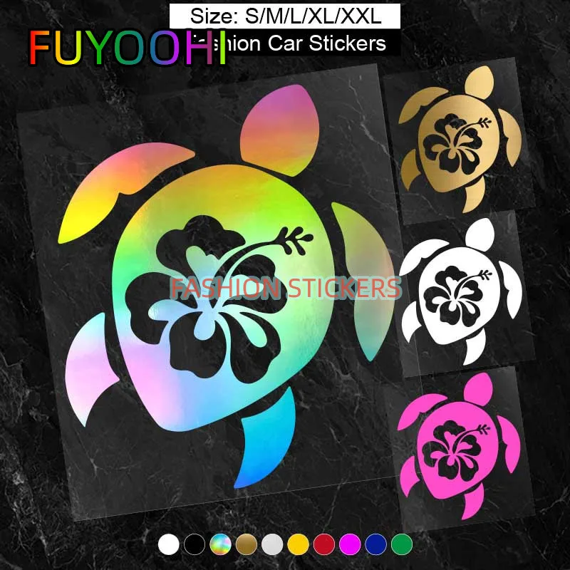 FUYOOHI Turtle With Hibiscus Flower Auto Window Sticker Reflective Car Stickers Personality Car Styling Removable Vinyl Decal