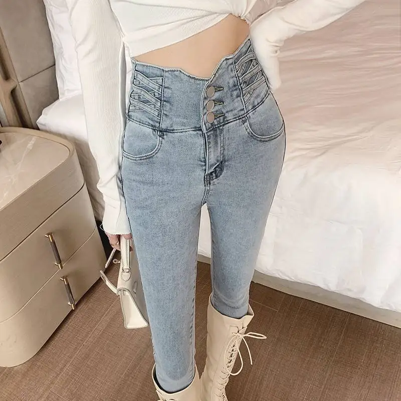 

Vintage Skinny Pencil Jeans Women High Waist Korean Slim Denim Trousers Tight Female Streetwear Classic Ankle-Length Pants