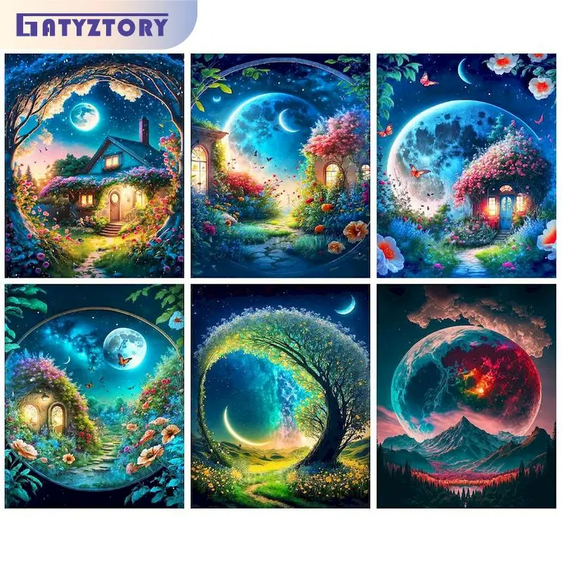 

GATYZTORY Diamond Painting With Frame 5D DIY Full Round Square Mosaic Pictures Mountain River Landscape Cross Stitch Unique Gift