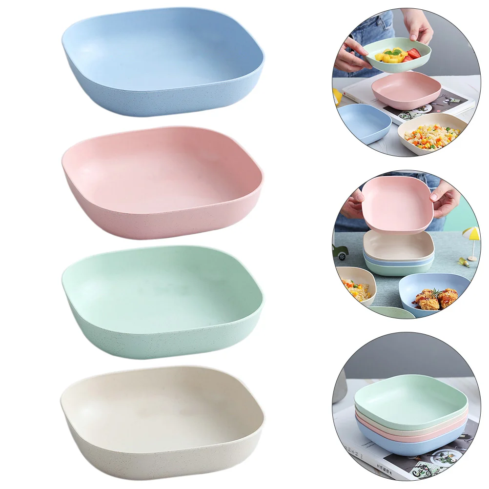 

4 Pcs Tray Simple Storage Dishes Containers for Food Anti-scald Bowls Novel Salad Square Platter Seasoning Trays