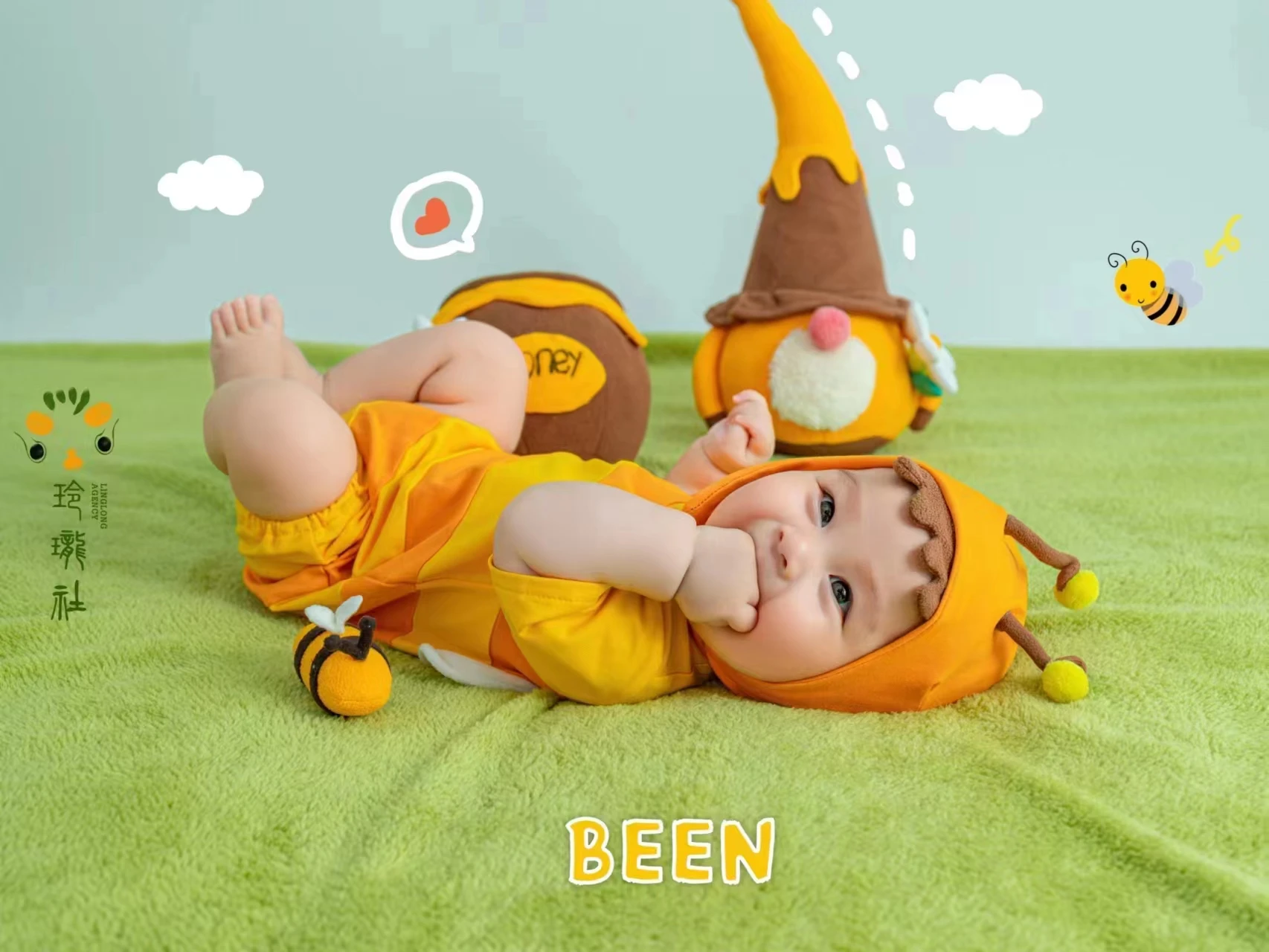 Properti pakaian fotografi bayi baru lahir, pakaian studio bertema lebah, foto bulan penuh untuk bayi