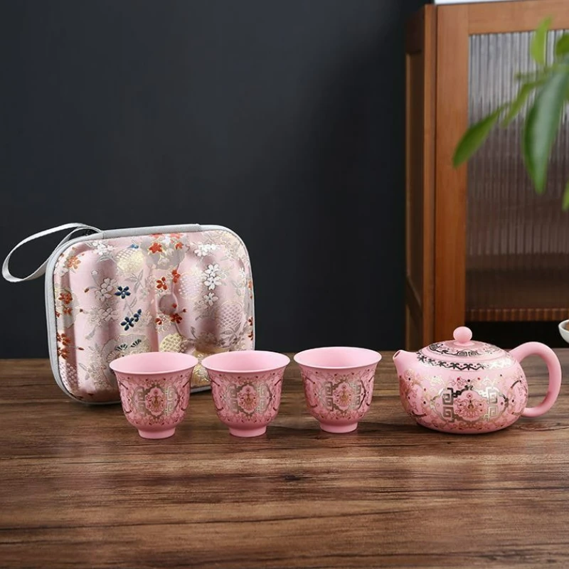 

Чайный сервиз из фиолетовой глины в китайском стиле, портативный чайный сервиз для путешествий на открытом воздухе, кунг-фу, традиционный бытовой чайник, чайная чашка, чайная посуда для кунг-фу