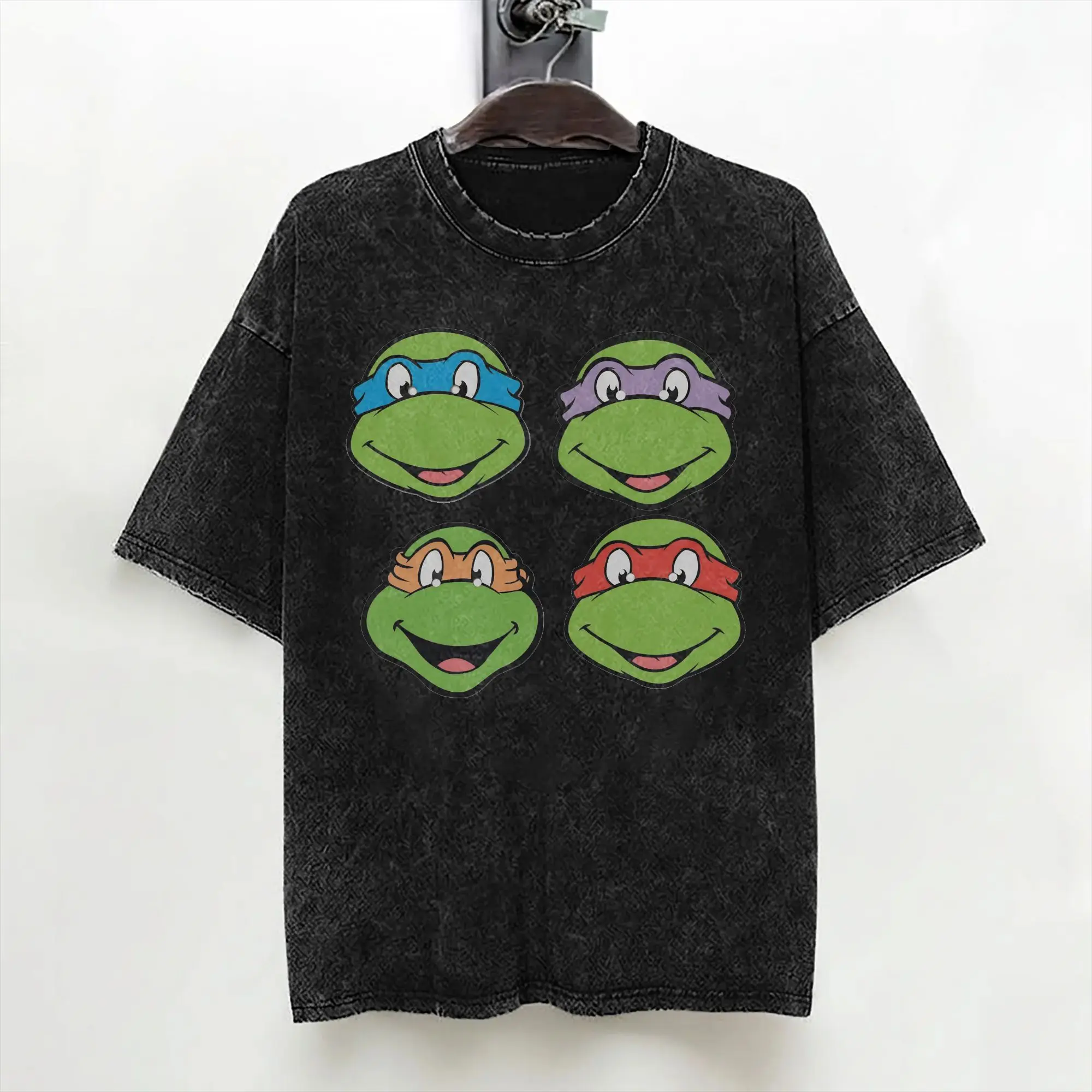 Cartoon Chibi Ninja T-Turtles Washed T Shirt Streetwear Fashion T-Shirt  Tees Men Women 100% Cotton Harajuku Printed