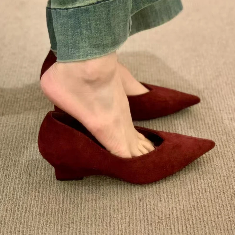 

High Heels Women's Shoes Fashion Dress Suede Shoes New Designer Shallow Pumps 2025 Brand Suede Luxury Elegant Zapatos De Mujer