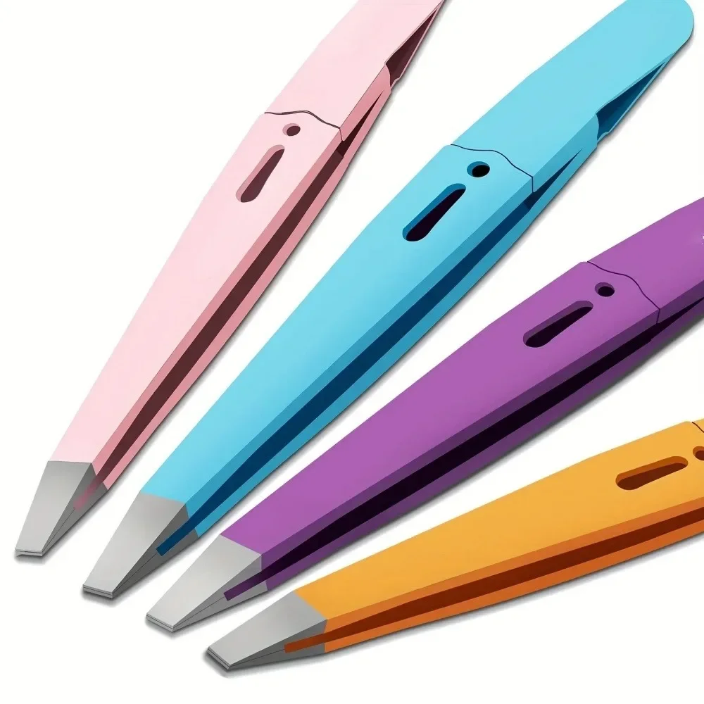 Colorful Stainless Steel Eyebrow Tweezers Slanted Tip Fine Hair Puller Eyebrow Removal Beauty Makeup Tool