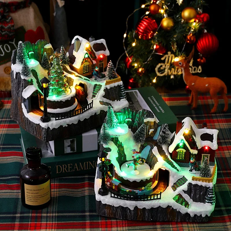 Christmas Decoration Glowing Music Box Window Ornaments New Year Gift Double Turn Little Train Santa Claus Decoration