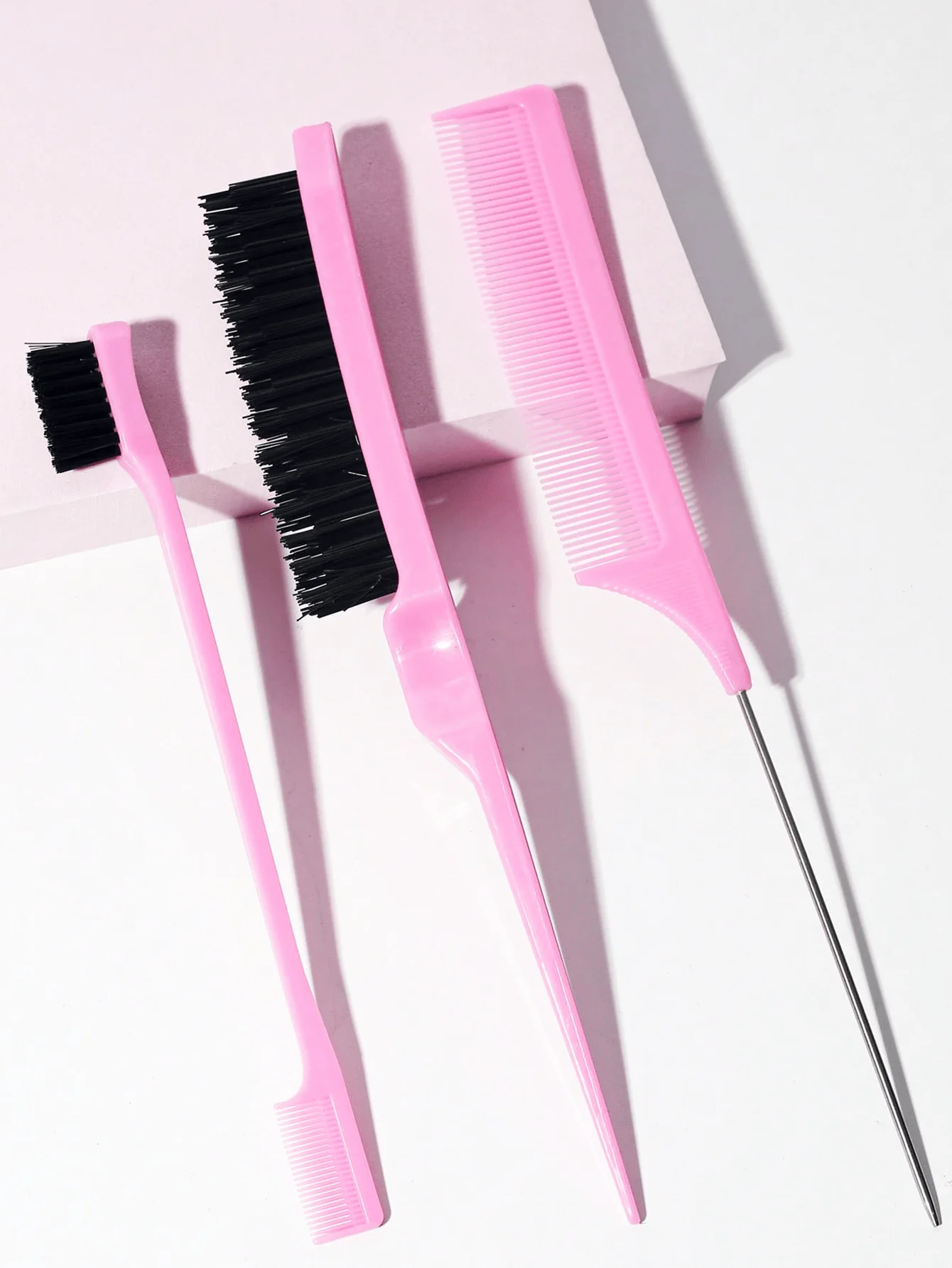 

3pcs Slick Back Hair Brush Set With Edge Brush Hair Brush Rat Tail Comb Teasing Brush For Smoothing Baby Hair & Flyaways,Hair Br