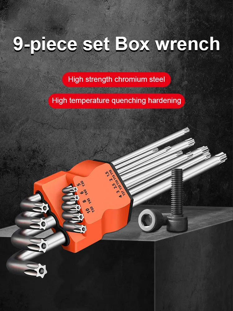 9Pcs Torx Star Wrench Kits Set Allen Keys Hexagon Hex Head Spanner Keys Set Double End L Type Star Screwdriver Hand Repair Tools