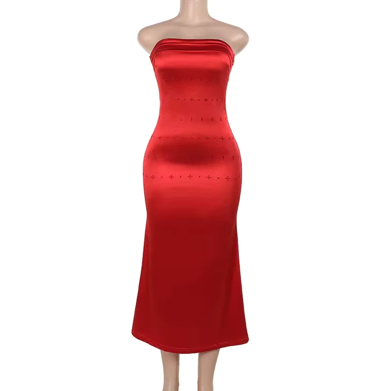 Customized Satin Sequined Ruched Wedding Party A-line Strapless Bespoke Occasion Gown Midi Dresses