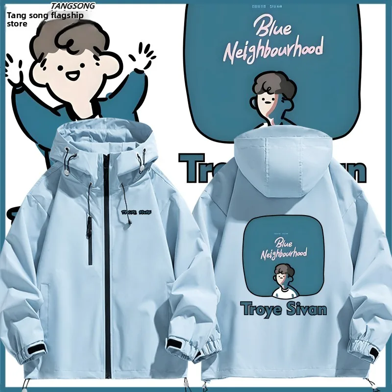 

Troye Sivan Cartoon Jaet ex Windproof Polyester Long Sve Zipper Closure Hooded Coat for Men And Women