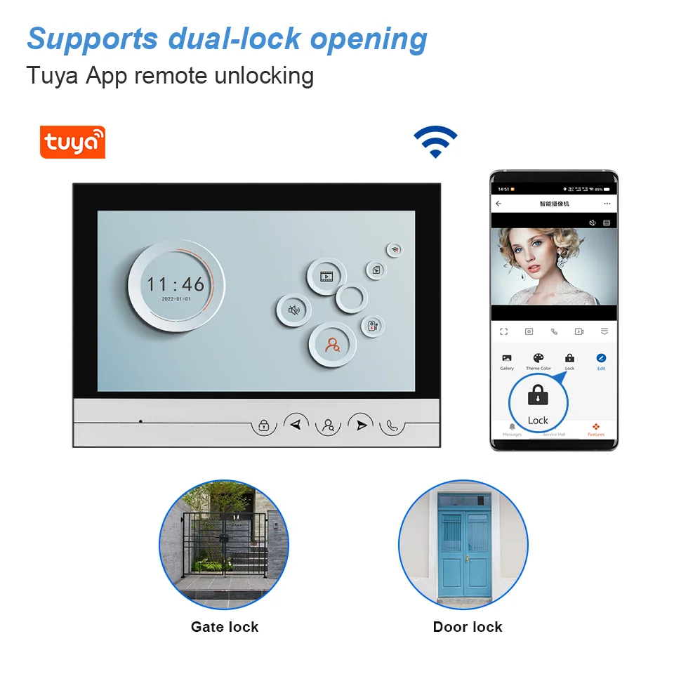 Tuya-ドアベル付きテレビ電話キット,9インチ,125KHz,HDビデオ,パスワードロック解除,アクセス制御システム,RFIDキーパッド,金属ケース