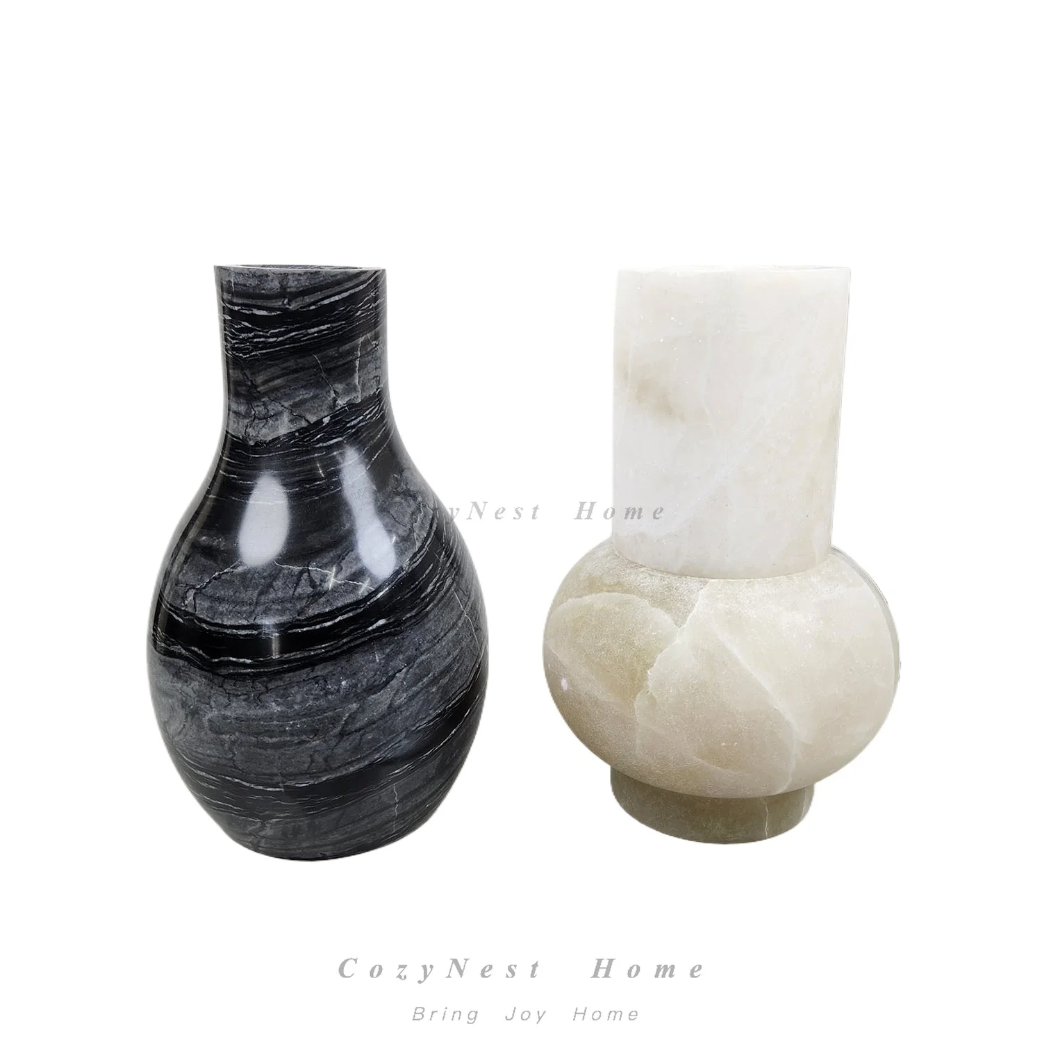 Luxury Wood Pattern Marble Effect Vase Contemporary Soft Furnishing Accent Piece for Hallway Console Table